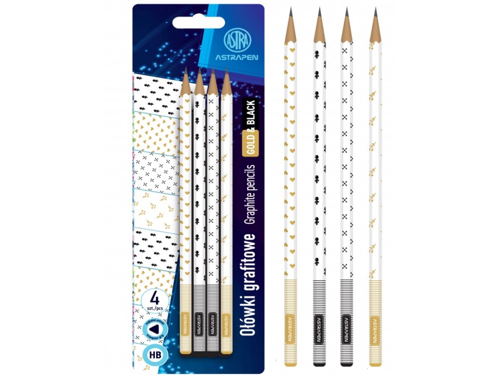 4ks obycajna hb ceruzka astrapen gold and black blister 206023015