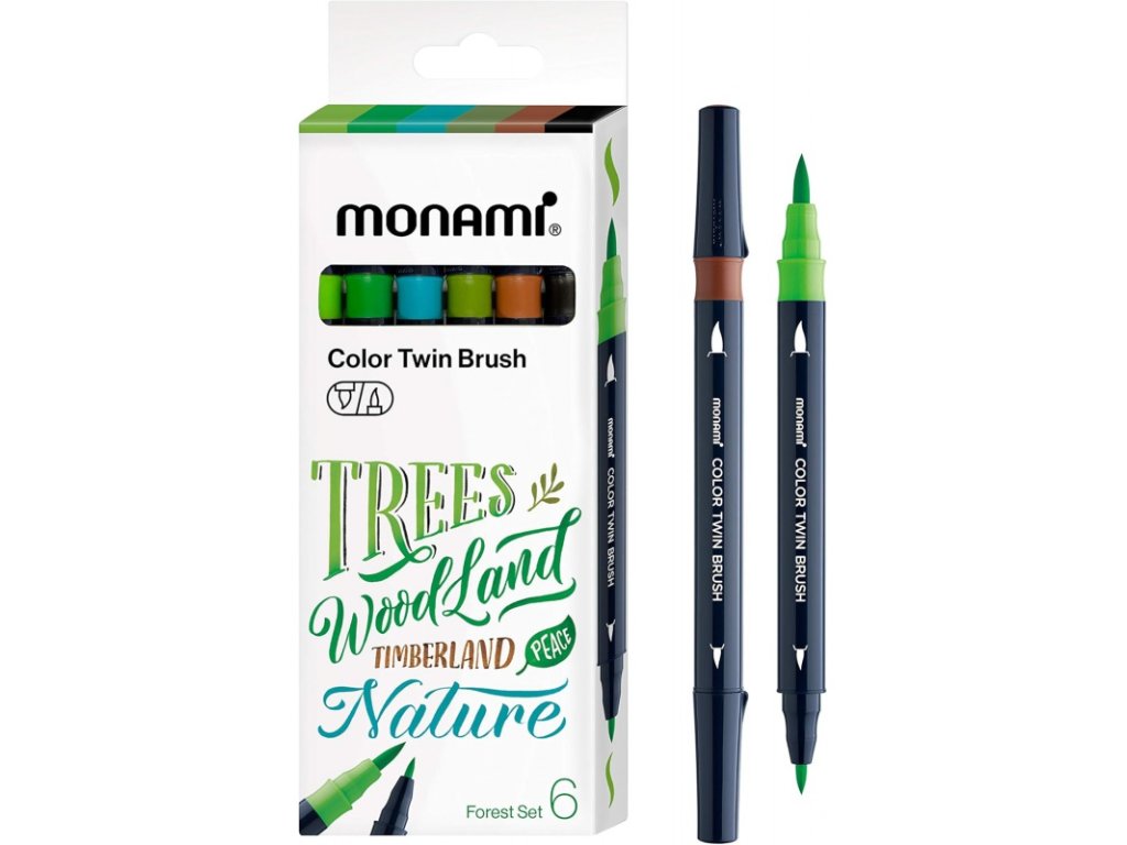 sada popisovacov na kaligrafiu a ilustracie monami color twin brush forest set 6ks