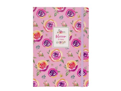 Sešit A5 a elastickým uzávěrem, růžový,96 listů, krémový papír 80g