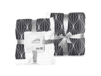 FARO Fleece deka s beránkem geometrie černobílá Polyester, 150/200 cm