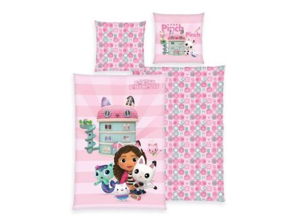 HERDING Povlečení Gábinin kouzelný domek pink Bavlna, 140/200, 70/90 cm
