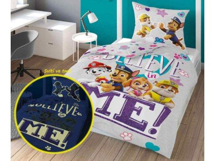 DETEXPOL Povlečení Paw Patrol believe svítící Bavlna, 140/200, 70/80 cm