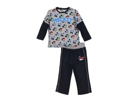 KOMPLET TRIKO A TEPLÁČKY MICKEY baby ho 0023 šedo - tm. modrý (Velikost 6 m.)