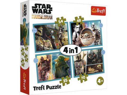 PUZZLE STAR WARS MANDALORIAN A JEHO SVĚT 4 V 1 MIX 35,48,54 A 70 DÍLKŮ