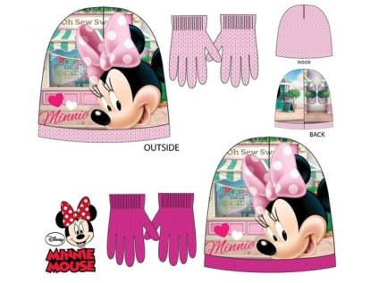 ZIMNÍ SOUPRAVA ČEPICE A RUKAVICE MINNIE MOUSE světle růžová (Velikost 52)