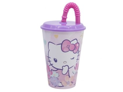 Kelímek plastový s brčkem 430 ml Hello Kitty