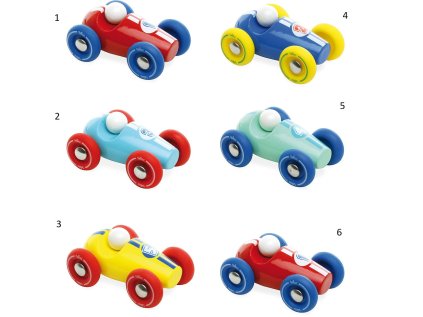 Vilac Dřevěné závodní mini auto 1 ks číslo tyrkysové s modrými koly