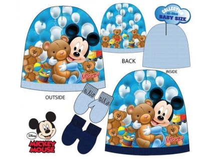 ZIMNÍ 2-DÍLNÁ BABY SOUPRAVA - ČEPICE A RUKAVICE MICKEY MOUSE světle modrá (Velikost 48)