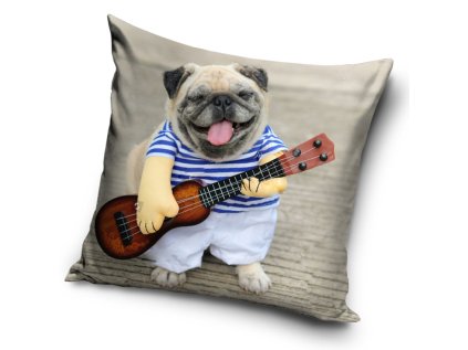 Povlak na polštářek Mops hraje na ukulele
