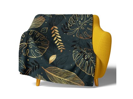 42965 1 mikroplysova deka zlate listy 150x200 knl231120 na kresle