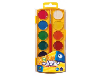Vodové medové barvy (vhodné i na akvarel) průměr 25mm, 12 barev, 302023003