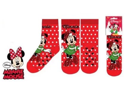 DÍVČÍ PONOŽKY S PROTISKUZEM MINNIE MOUSE červené (Velikost 23/26)