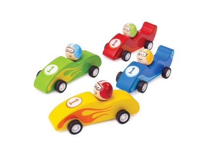 Bigjigs Toys Barevné dřevěné závodní auto 1 ks