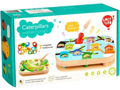Lucy & Leo 261 Chytání housenek – dřevěná motorická stolní hra s magnety
