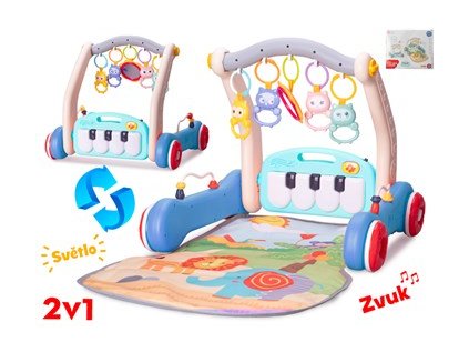 Chodítko s podložkou 75x50x42cm 2v1 s modrým piankem na baterie se světlem a zvukem 0m+ v