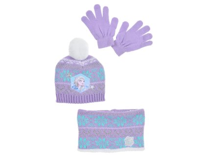SOUPRAVA ČEPICE, RUKAVICE A NÁKRČNÍK FROZEN VH 4119 fialová (Velikost 52)