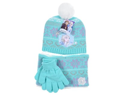 SOUPRAVA ČEPICE, RUKAVICE A NÁKRČNÍK FROZEN VH 4119 tyrkysová (Velikost 52)
