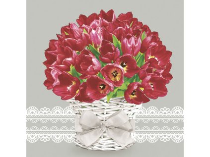 Ubrousky DAISY L (20ks) Red Tulips in Wicker Flowerpot