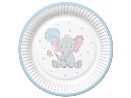 Talíř papírový PM 18cm 8ks Baby Elephant with Blue Balloon