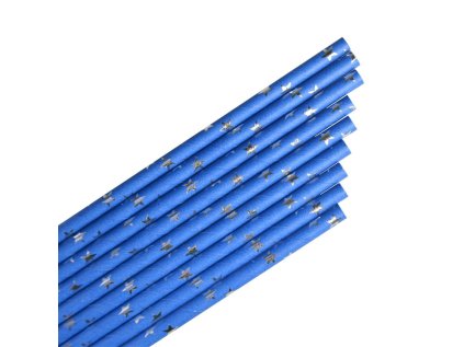 Brčko papírové 12 ks - modré s hvězdičkami