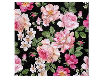 Ubrousky PAW Dekor L (20ks) Roses Glory (black)