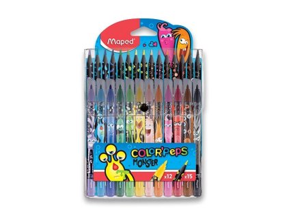 Fixy Maped Color´ Peps Monster - 12 ks fixů + 15 ks pastelek