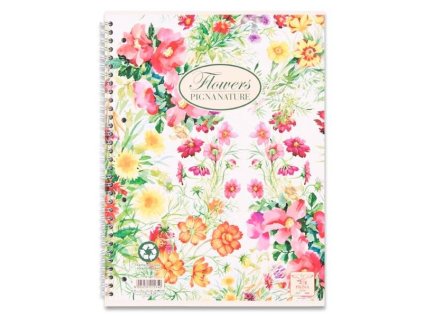 Kroužkový blok PIGNA Nature Flowers - A4, linkovaný, 60 listů, mix motivů