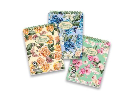 Kroužkový blok PIGNA Nature Flowers - A5, čtverečkovaný, 50 listů, mix motivů