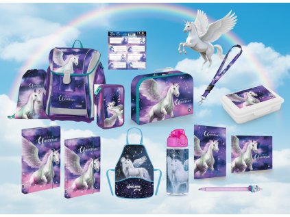 Oxybag Školní sada set 15ks PREMIUM LIGHT Pegas Unicorn Jednorožec batoh, dvoupatrový penál a doplňky  0-75825/015/02