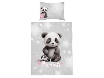 DETEXPOL Povlečení do postýlky Baby Panda šedá Bavlna, 100/135, 40/60 cm