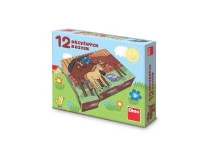 Dino Dřevěné kostky Domácí zvířátka 12 ks