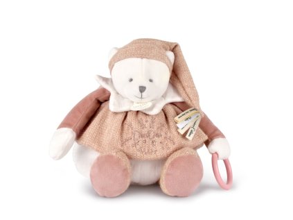 Doudou Dárková sada Plyšový lední medvídek s kroužkem 30 cm růžový