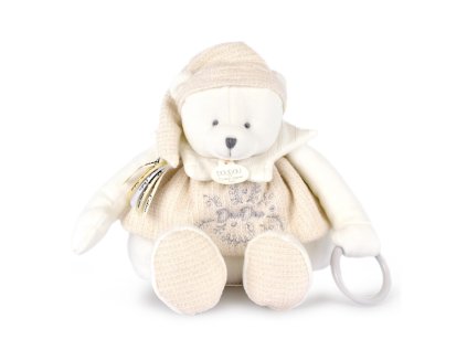 Doudou Dárková sada Plyšový lední medvídek s kroužkem 30 cm béžový