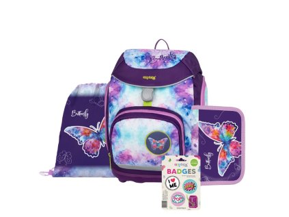 Oxybag Školní sada set 4dílný OXY Sherpy Motýl batoh, penál, sáček, dekorační placky 0-24725