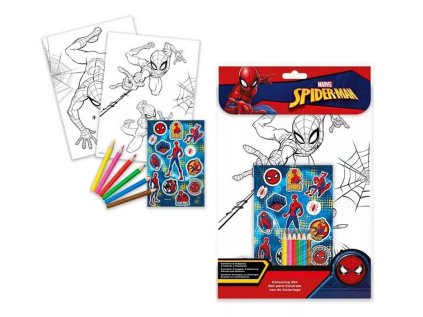 Kreativní sada SpiderMan omalovánky, pastelky, samolepky