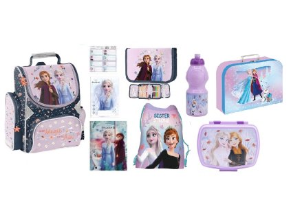 Zvýhodněný školní set sada Frozen Summer 9 ks batoh, penál, sáček a doplňky
