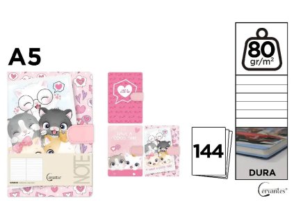 Notes A5 s magnetickým zavíráním 80g / m2 Kočky