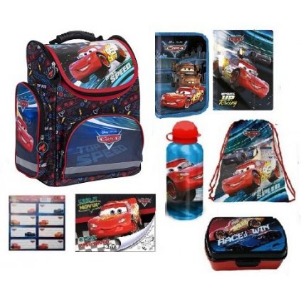 ZVÝHODNĚNÝ ŠKOLNÍ SET  sada S AKTOVKOU DISNEY CARS 8 KS Školní batoh aktovka Auta Cars MCQueen i pro prvňáčky > varianta C-240-011-sada 08-2