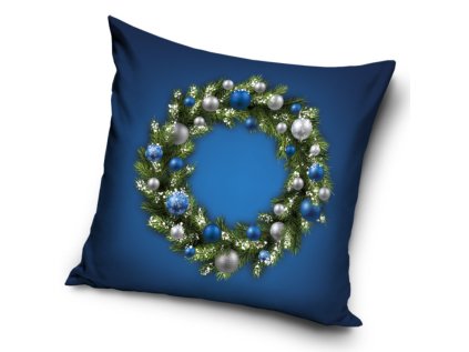 41130 dekoracni polstarek vanocni venec modry