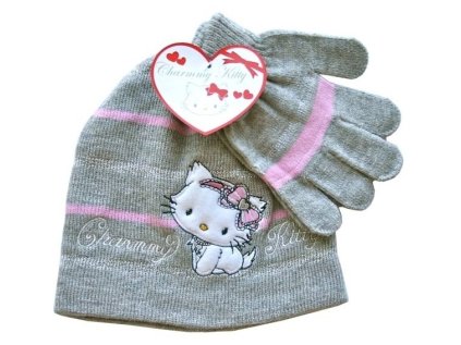 ZIMNÍ SOUPRAVA ČEPICE A RUKAVICE CHARMMY KITTY šedá (Velikost 54)