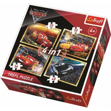 PUZZLE DISNEY CARS 3 ZÁVODÍME 4 V 1 MIX 35,48,54,70 DÍLKŮ > varianta 34276