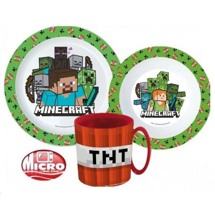 3 - DÍLNÝ PLASTOVÝ SET MINECRAFT HRNEK, MISKA, TALÍŘEK > varianta 001-22232