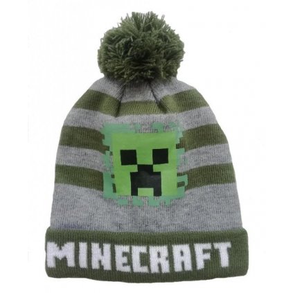 Zimní čepice Minecraft > varianta 02-54886 tm. zeleno - šedá