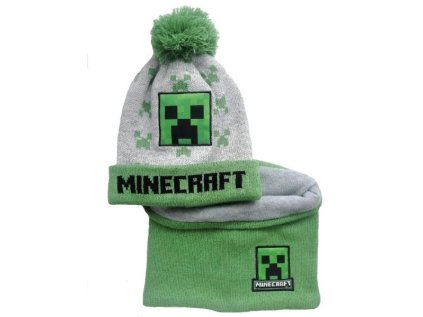 SOUPRAVA ČEPICE A NÁKRČNÍK MINECRAFT > varianta 03-54887 zeleno - šedá