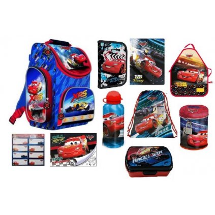 ZVÝHODNĚNÝ ŠKOLNÍ SET S AKTOVKOU DISNEY CARS 10 KS Školní batoh aktovka Auta Cars MCQueen i pro prvňáčky > varianta C-240-011-sada 10