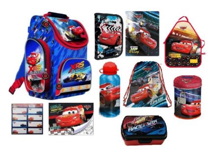 ZVÝHODNĚNÝ ŠKOLNÍ SET S AKTOVKOU DISNEY CARS 10 KS Školní batoh aktovka Auta Cars MCQueen i pro prvňáčky > varianta C-240-011-sada 10