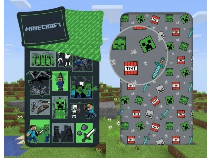 JERRY FABRICS Sada Povlečení a prostěradlo Minecraft Survival Mode