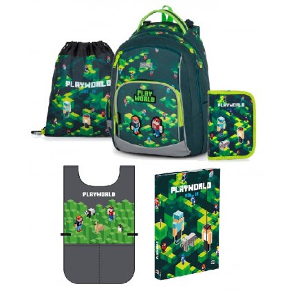 Školní sada set 5-dílný OXY GO Playworld Minecraft - batoh, penál, sáček, zástěrka, box 0-47124/05