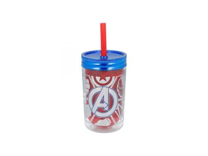 plastovy termo pohar so srubovacim vieckom a slamkou avengers 370ml 13223