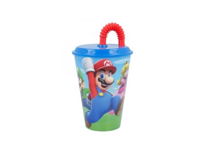 plastovy pohar s vrchnakom a slamkou super mario 430ml 21430